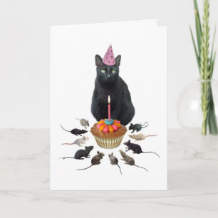 Black Cat with Rats Birthday Card