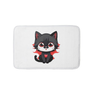 Black cat with red color bath mat