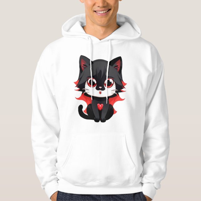 Black cat with red color   hoodie (Front)