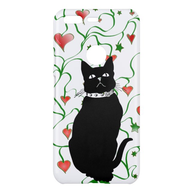 Black Cat with Red Heart iPhone Case – White (Back)