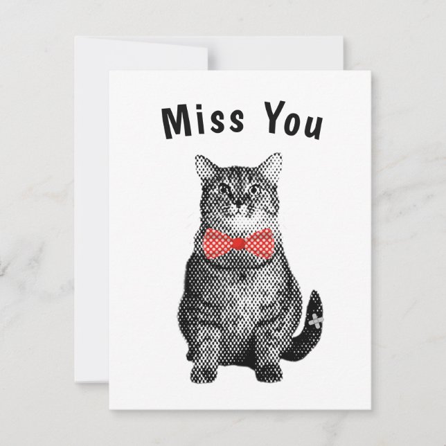 Black Cat with Red Polka Dot Bow Cute Miss You Note Card (Front)
