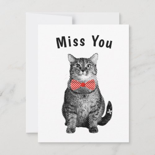 Black Cat with Red Polka Dot Bow Cute Miss You Note Card