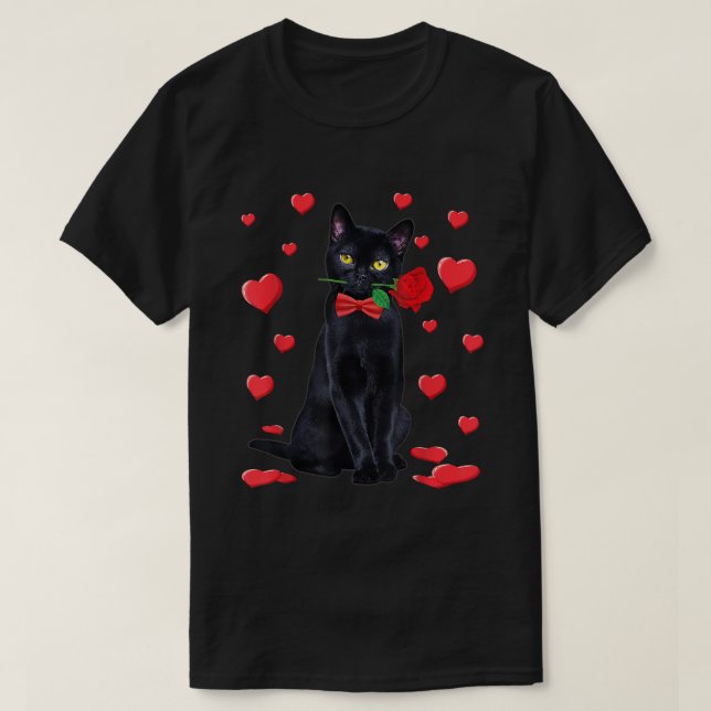 Black Cat With Rose Valentines Shirt Valentine Cat (Design Front)