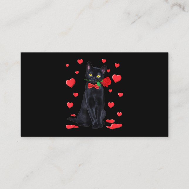 Black Cat With Rose Valentines Shirt Valentine Cat Business Card (Front)