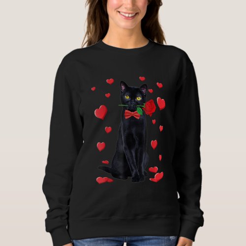 Black Cat With Rose Valentines Valentine Cat Sweatshirt