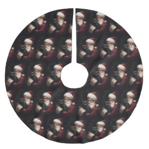 Black Cat With Santa Claus Festive Christmas  Brushed Polyester Tree Skirt