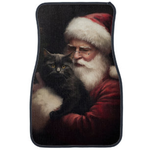 Black Cat With Santa Claus Festive Christmas  Car Floor Mat