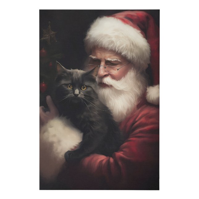 Black Cat With Santa Claus Festive Christmas  Faux Canvas Print (Front)