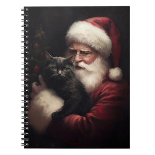 Black Cat With Santa Claus Festive Christmas  Notebook