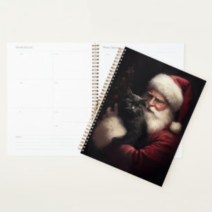 Black Cat With Santa Claus Festive Christmas Planner