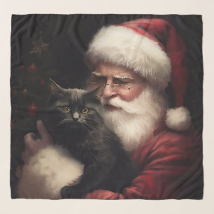 Black Cat With Santa Claus Festive Christmas Scarf
