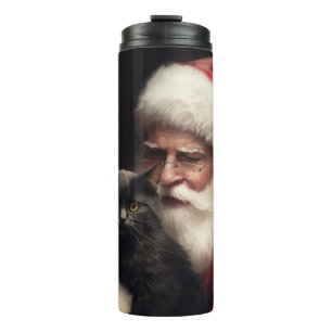Black Cat With Santa Claus Festive Christmas  Thermal Tumbler
