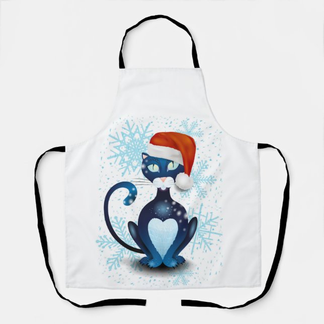 Black Cat with Santa's Hat Apron (Front)
