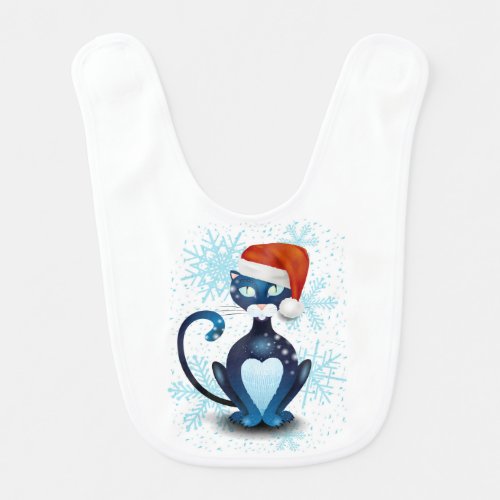 Black Cat with Santas Hat Baby Bib