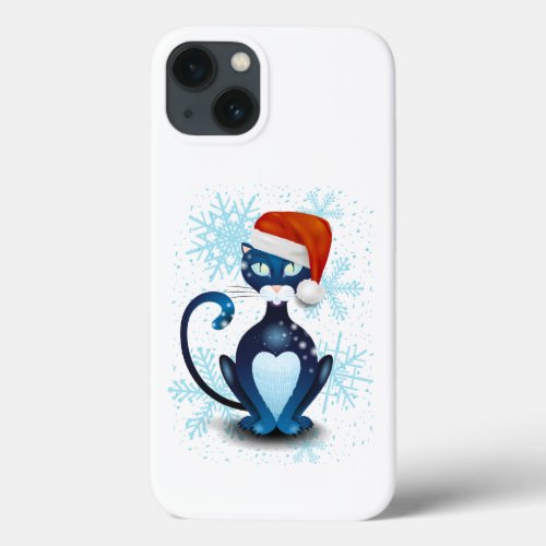 Black Cat with Santas Hat iPhone 13 Case