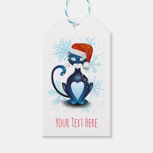 Black Cat with Santas Hat Gift Tags