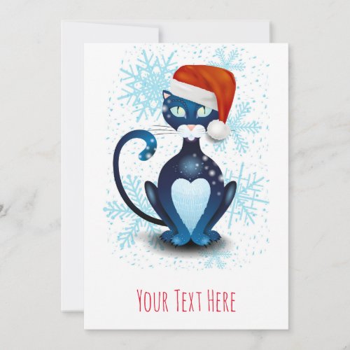 Black Cat with Santas Hat Invitation