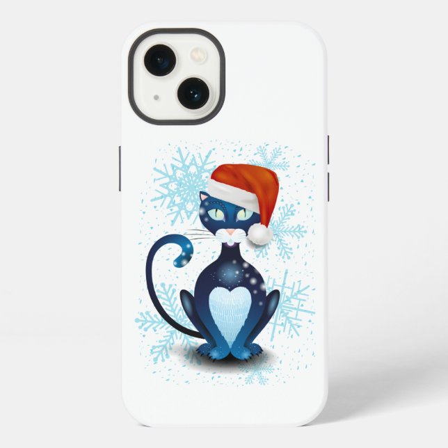 Black Cat with Santa's Hat Iphone Case (Back)