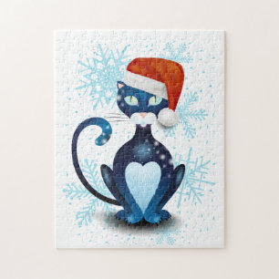Black Cat with Santa's Hat Jigsaw Puzzle