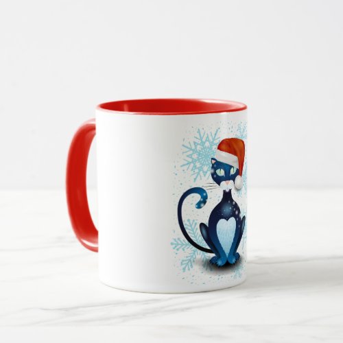 Black Cat with Santas Hat Mug