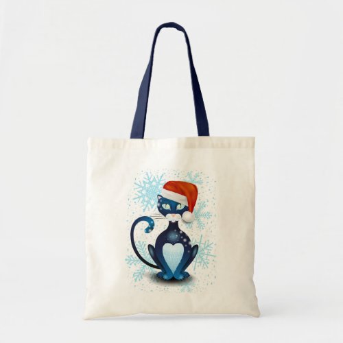 Black Cat with Santas Hat Tote Bag