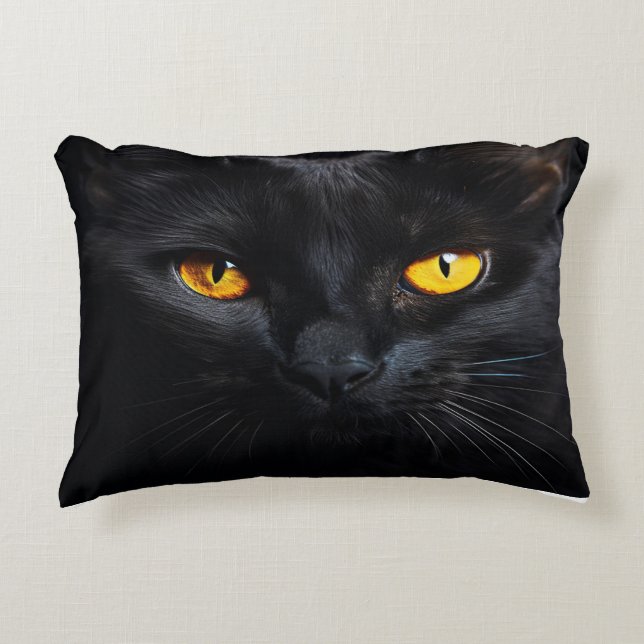 Black Cat With Shiny Yellow Eyes Accent Pillow (Front)