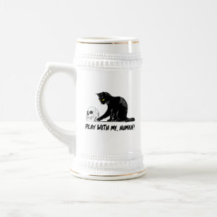 Black Cat With Skull Play With Me Human Creepy Beer Stein
