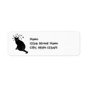 Black Cat with Stars Return Address Labels