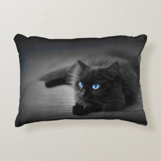 Black Cat with Striking Blue Eyes – Feline Accent Pillow