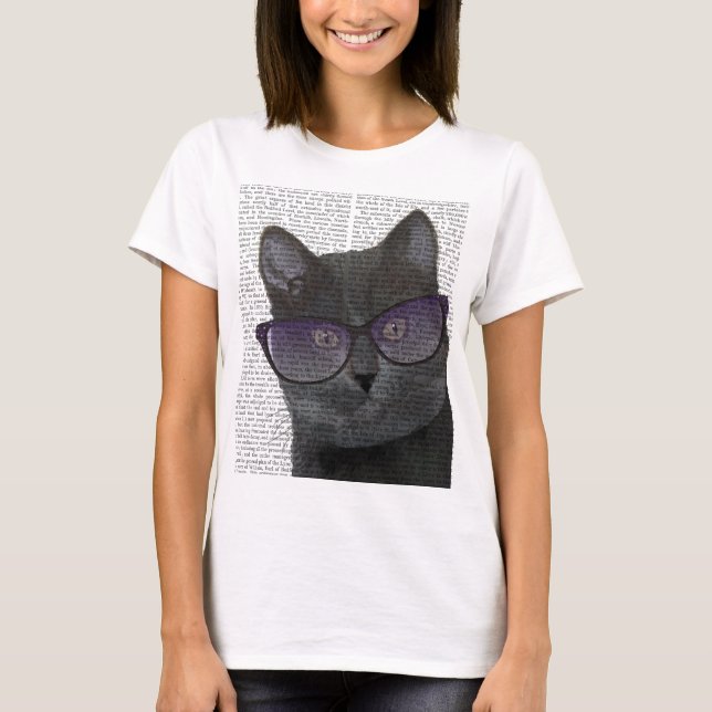 Black Cat with Sunglasses 2 T-Shirt (Front)