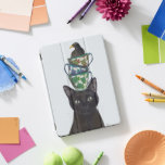 Black Cat with Teacups and Blackbird iPad Pro Cover<br><div class="desc">Black Cat with Teacups and Blackbird by FabFunky. Features a black cat with stacked teacups and a black bird atop its head. | 191546D</div>