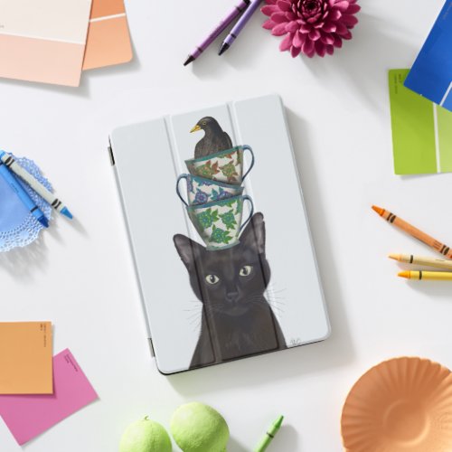 Black Cat with Teacups and Blackbird iPad Pro Cover