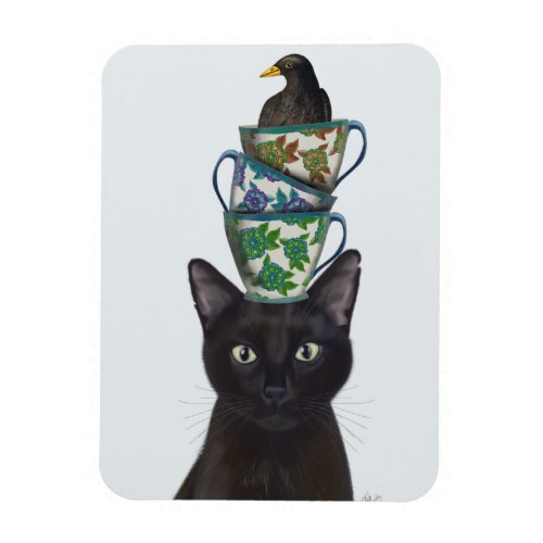 Black Cat with Teacups and Blackbird Magnet