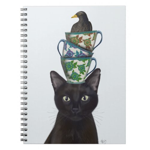 Black Cat with Teacups and Blackbird Notebook