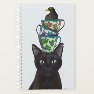 Black Cat with Teacups and Blackbird Planner