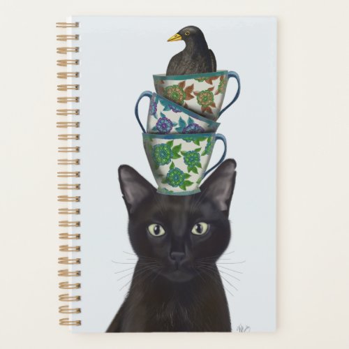 Black Cat with Teacups and Blackbird Planner