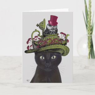 Black Cat with Teapot and Owl Card
