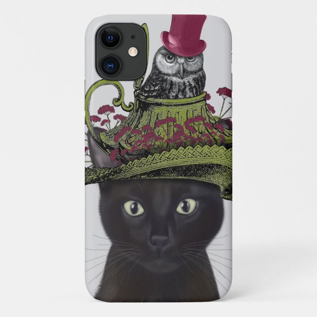 Black Cat with Teapot and Owl Case-Mate iPhone Case (Back)