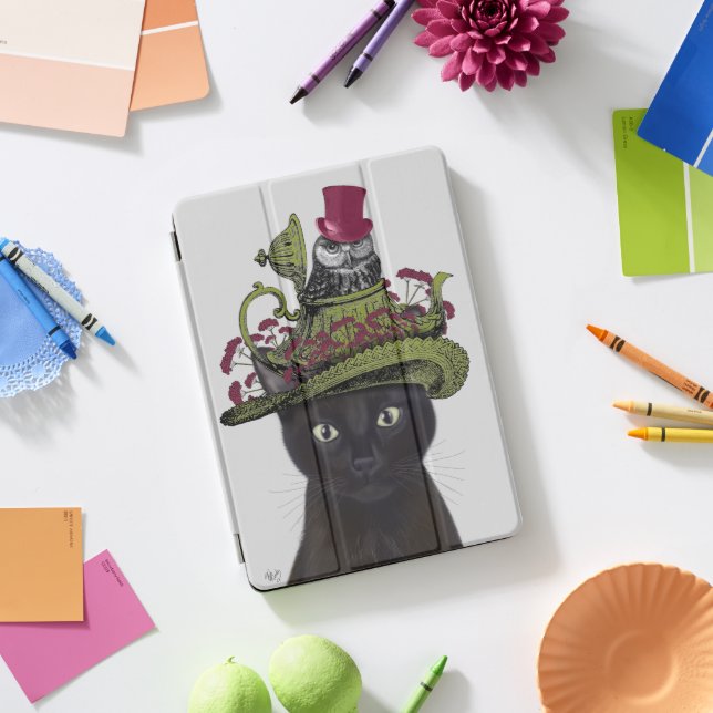 Black Cat with Teapot and Owl iPad Pro Cover (Desk)