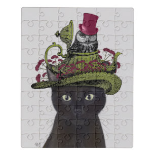 Black Cat with Teapot and Owl Jigsaw Puzzle
