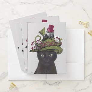 Black Cat with Teapot and Owl Pocket Folder
