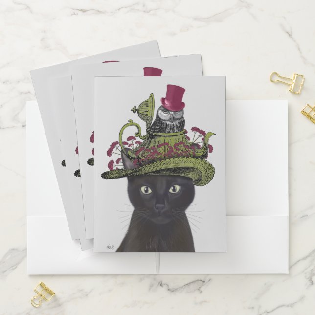 Black Cat with Teapot and Owl Pocket Folder (In Situ)