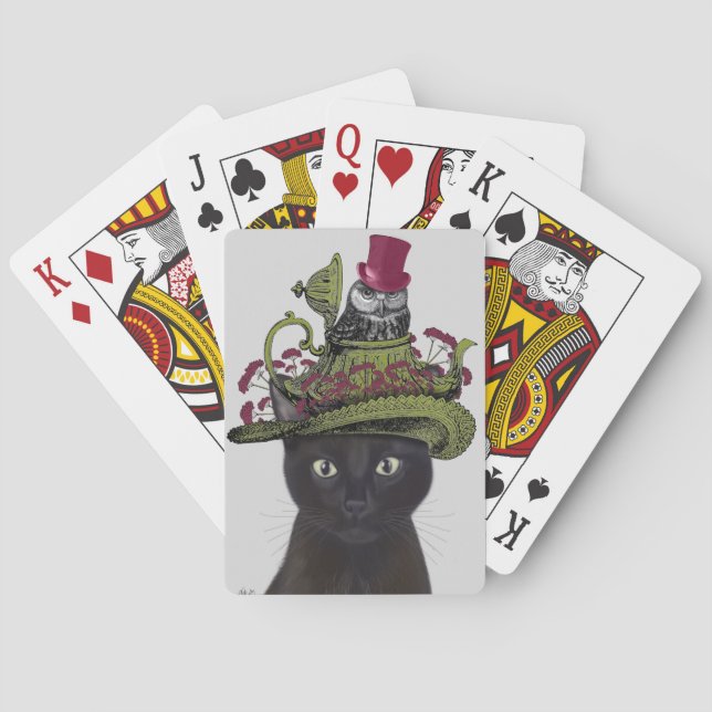 Black Cat with Teapot and Owl Poker Cards (Back)