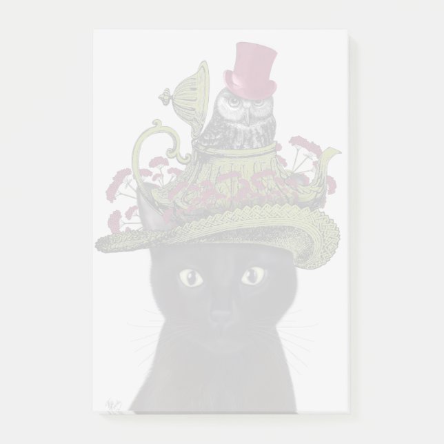 Black Cat with Teapot and Owl Post-it Notes (Front)