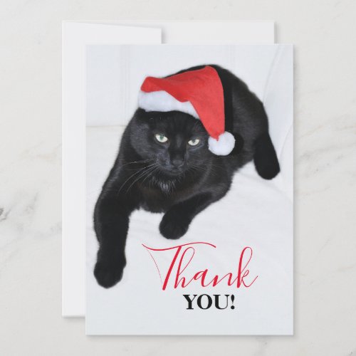 Black Cat with the Red Santa Hat Thank You Card