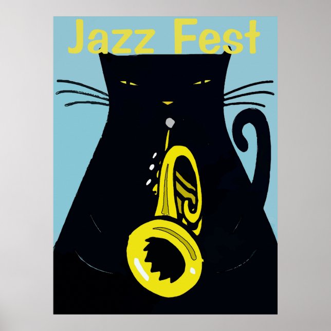 Black Cat with Trumpet, Jazz Poster (Front)
