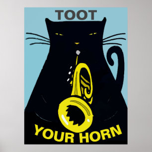 Black Cat with Trumpet Poster