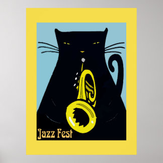 Black Cat with Trumpet Poster