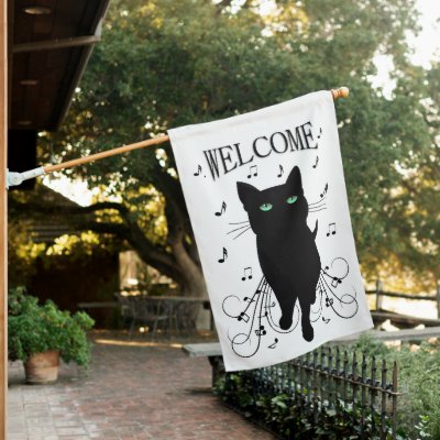 Black Cat with Whispering Notes of Music Welcome