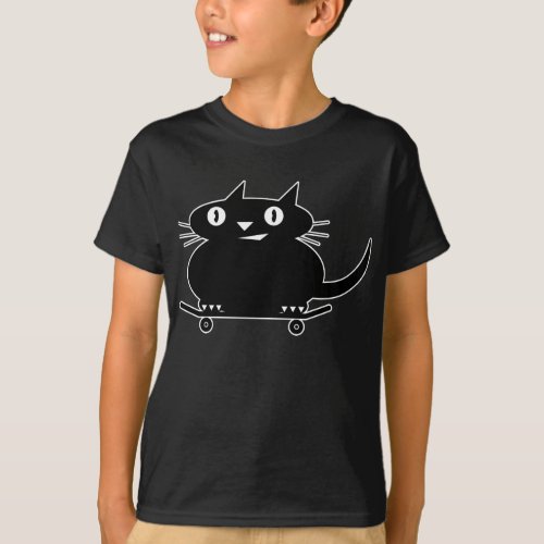 Black Cat with white line skateboarding t_shirt